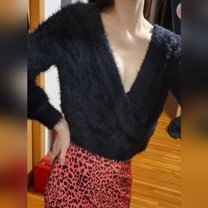 LIKE NEW Fuzzy Deep V Neck Sweater